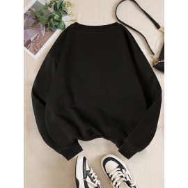 Moletom feminino Y2K elegante com gráfico de rato dos desenhos animados, Moletom com capuz de gola redonda, Top casual esportivo de manga comprida com gola redonda, Poliéster, Todas as estações, Tamanho adulto, Tecido de malha, Material elástico
