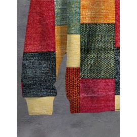 Moletom Casual com Capuz para Mulheres com Estampa Digital 3D, Patchwork, Cordão, 100% Poliéster, Tecido Levemente Elástico, Manga Longa - Coleção Primavera/Outono