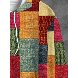 Moletom Casual com Capuz para Mulheres com Estampa Digital 3D, Patchwork, Cordão, 100% Poliéster, Tecido Levemente Elástico, Manga Longa - Coleção Primavera/Outono