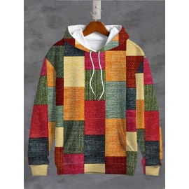 Moletom Casual com Capuz para Mulheres com Estampa Digital 3D, Patchwork, Cordão, 100% Poliéster, Tecido Levemente Elástico, Manga Longa - Coleção Primavera/Outono