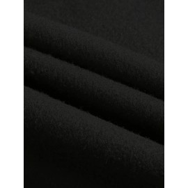 Moletom Feminino Preto com Forro de Fleece e Estampa de Coração, Mangas Compridas & Cordão - Pulôver de Poliéster Aconchegante com Bolso Frontal, Roupa Íntima Confortável|Estilo Esportivo|Tecido de Textura Lisa