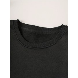 Blusa de moletom casual de manga longa para mulheres com estampa de letras - Poliéster, gola redonda, corte ajustado, primavera/outono, lavável à máquina