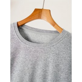 Blusa de moletom casual de manga longa para mulheres com estampa de letras - Poliéster, gola redonda, corte ajustado, primavera/outono, lavável à máquina