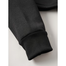 Blusa de moletom casual de manga longa para mulheres com estampa de letras - Poliéster, gola redonda, corte ajustado, primavera/outono, lavável à máquina