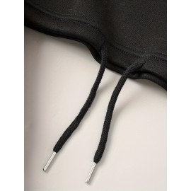 Blusa de moletom casual de manga longa para mulheres com estampa de letras - Poliéster, gola redonda, corte ajustado, primavera/outono, lavável à máquina