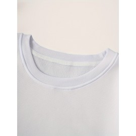 Blusa de moletom casual de manga longa para mulheres com estampa de letras - Poliéster, gola redonda, corte ajustado, primavera/outono, lavável à máquina