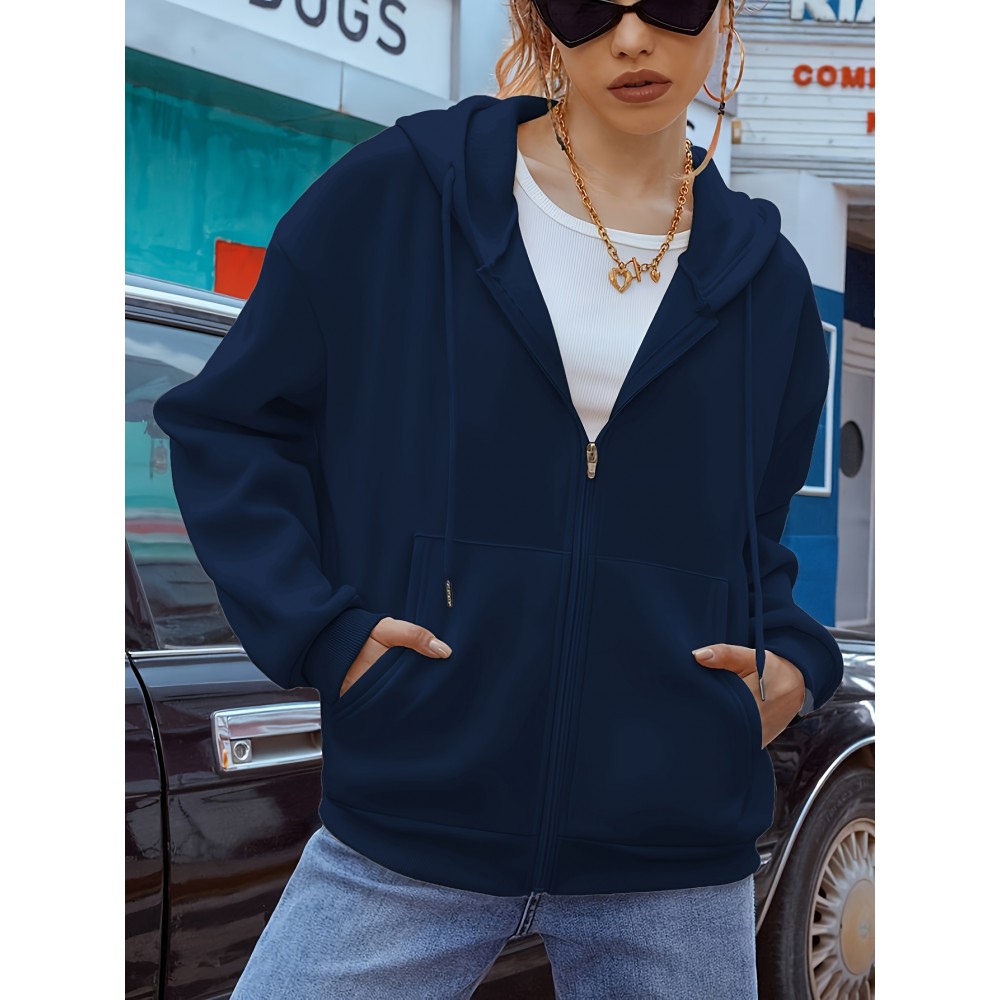 Capuz com zíper azul marinho para mulher com bolsa canguru - Camisola casual de manga comprida com forro de lã, confortável e casual, para desporto casual|Capuz com zíper|Capuz com forro de lã