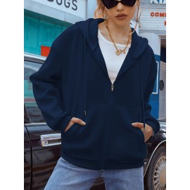 Capuz com zíper azul marinho para mulher com bolsa canguru - Camisola casual de manga comprida com forro de lã, confortável e casual, para desporto casual|Capuz com zíper|Capuz com forro de lã