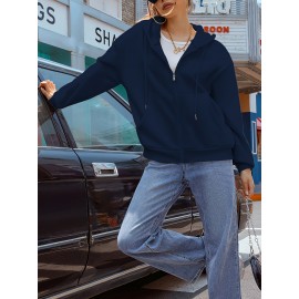 Capuz com zíper azul marinho para mulher com bolsa canguru - Camisola casual de manga comprida com forro de lã, confortável e casual, para desporto casual|Capuz com zíper|Capuz com forro de lã