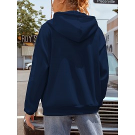 Capuz com zíper azul marinho para mulher com bolsa canguru - Camisola casual de manga comprida com forro de lã, confortável e casual, para desporto casual|Capuz com zíper|Capuz com forro de lã