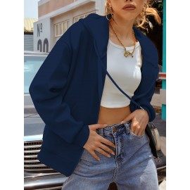Capuz com zíper azul marinho para mulher com bolsa canguru - Camisola casual de manga comprida com forro de lã, confortável e casual, para desporto casual|Capuz com zíper|Capuz com forro de lã