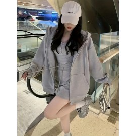 Jaqueta de Moletom com Capuz Oversized para Mulheres INS - Hoodie Casual Chic de Outono Inverno com Bolsos Duplos, Tecido Macio e Quente, Roupa Confortável Versátil, Moda Relaxada Moderna, Vestuário Durável