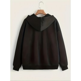 Moletom com Capuz Térmico para Mulheres - Moletom de Fleece Macio e Elástico com Manga Longa e Bolso Frontal, Pulôver Casual de Cor Sólida para Passeios na Primavera & Outono, Conforto Diário