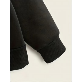 Moletom com Capuz Térmico para Mulheres - Moletom de Fleece Macio e Elástico com Manga Longa e Bolso Frontal, Pulôver Casual de Cor Sólida para Passeios na Primavera & Outono, Conforto Diário