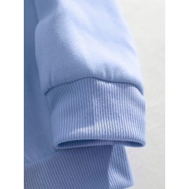 Moletom Feminino Azul Claro com Estampa de Pato e Interrogativo - Forro Polar, Gola Redonda, Manga Longa, Confortável para Outono/Inverno, Design Divertido, Tecido Macio, Aconchegante e Casual