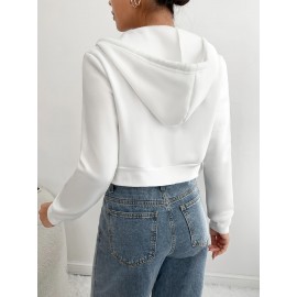 Moletom esportivo com zíper de cor sólida para mulheres, com pelúcia e espessura adicionais, estilo cardigã curto, roupa esportiva casual para outono e inverno