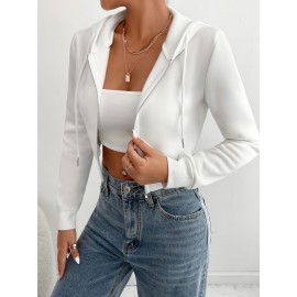 Moletom esportivo com zíper de cor sólida para mulheres, com pelúcia e espessura adicionais, estilo cardigã curto, roupa esportiva casual para outono e inverno