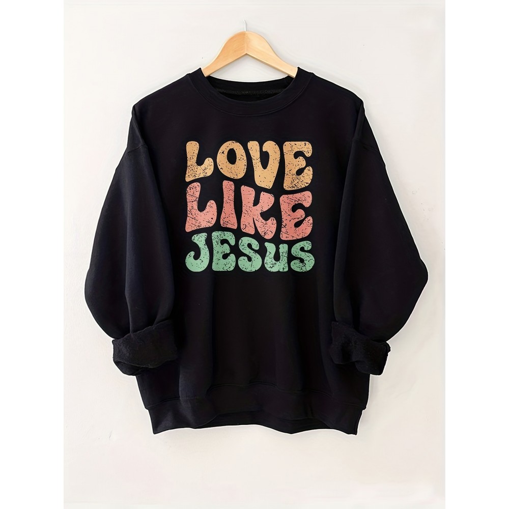 Camiseta de gola redonda de manga comprida com estampa gráfica - Casual e elegante para mulheres - Perfeita para a primavera e o outono - Roupas cristãs confortáveis e com estilo
