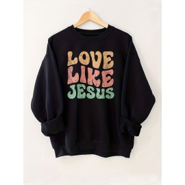 Camiseta de gola redonda de manga comprida com estampa gráfica - Casual e elegante para mulheres - Perfeita para a primavera e o outono - Roupas cristãs confortáveis e com estilo