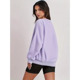 Camiseta de malha feminina de corte redondo e cor sólida para outono e inverno, com mangas longas e estilo casual.