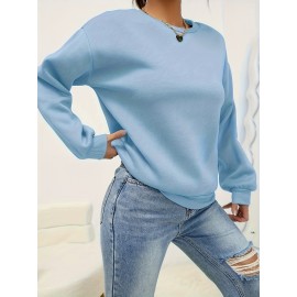 Camiseta de malha feminina de corte redondo e cor sólida para outono e inverno, com mangas longas e estilo casual.