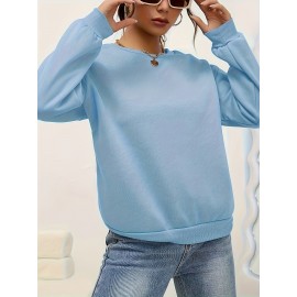 Camiseta de malha feminina de corte redondo e cor sólida para outono e inverno, com mangas longas e estilo casual.