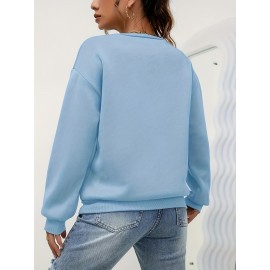 Camiseta de malha feminina de corte redondo e cor sólida para outono e inverno, com mangas longas e estilo casual.