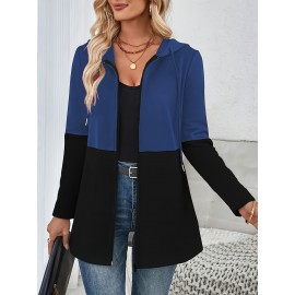 Mujeres Color Block Hoodie con Cremallera y Cuerda - Casual Pullover de Manga Larga, Estilo Deportivo, Ropa para Todas las Estaciones, Ropa Deportiva Casual | Color Block Hoodie | Hoodie con Cremallera