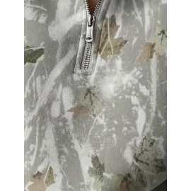 1 Peça Moletom Casual Tie-Dye Feminino - Manga Longa com Gola, Lavável na Máquina, Top de Outono/Inverno, Design Meio Zíper, Confortável e Durável, Roupa Aconchegante, Estilo Solto, Blusa Feminina