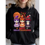 Mujeres Cozy -Blenda Hoodie com estampado de gato fofo - Pulôver casual de manga comprida para outono e inverno, lavável à máquina, 250g