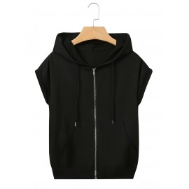 Camisola de manga comprida com capuz vermelho e bolsa de canguru - Sweatshirt casual com cordão, silhueta longa, mistura de poliéster para outono/inverno
