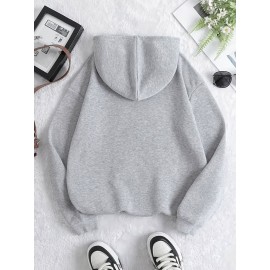 Moletom Feminino com Capuz Cinza Claro e Estampa de Patinha de Cachorro – Moletom Casual com Zíper, Bolso Canguru, Mistura de Poliéster Macio, Confortável para Uso Diário