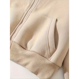 Moletom com capuz gráfico Brooklyn Nova Iorque para mulheres - Casual com fecho de correr e cordão, forro térmico, bolso dividido, manga comprida - Branco