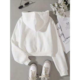 Moletom com capuz gráfico Brooklyn Nova Iorque para mulheres - Casual com fecho de correr e cordão, forro térmico, bolso dividido, manga comprida - Branco