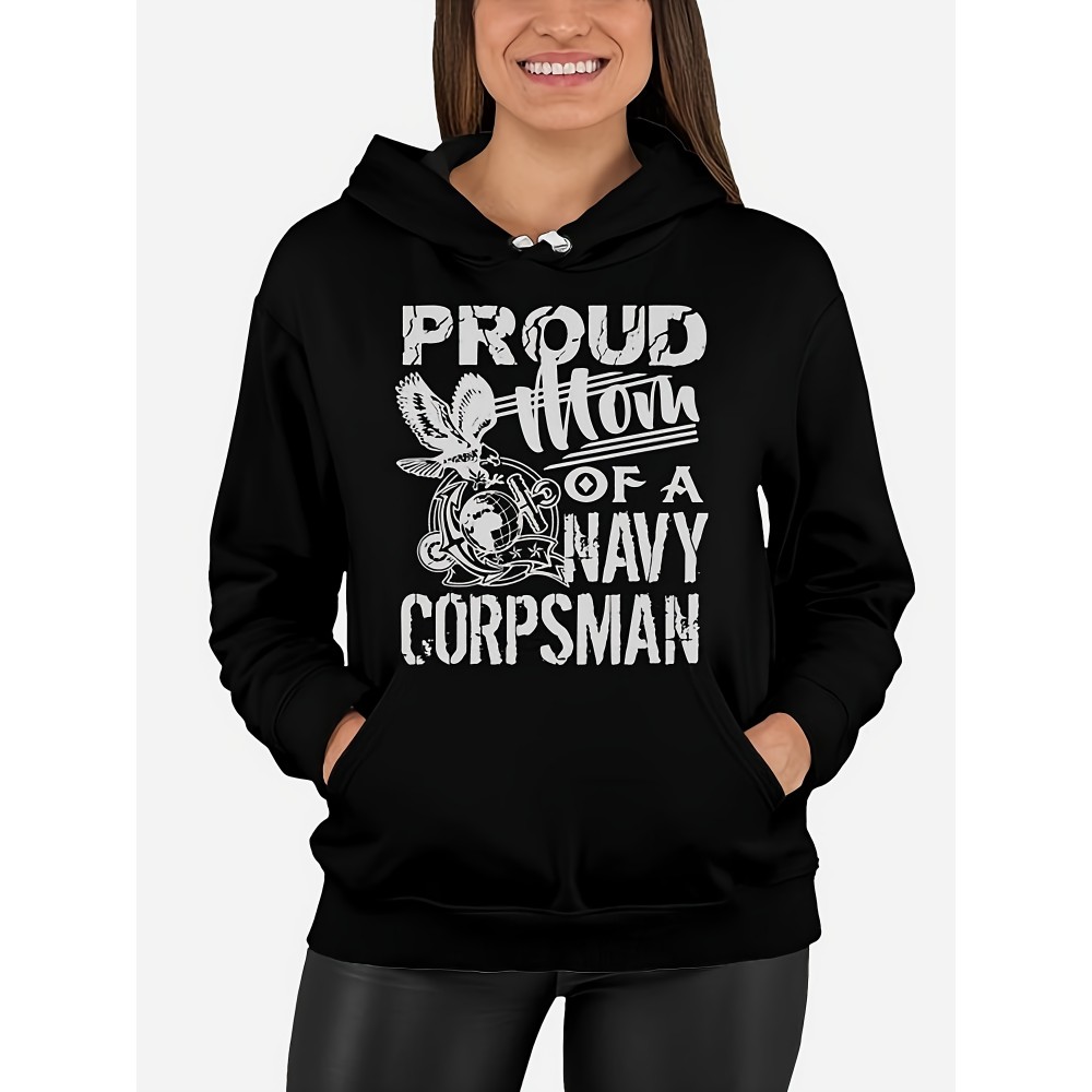 Moletom Navy Corpsman para Mulheres - Pulôver Casual de Manga Longa com Bolso, Camisa com Capuz de Tecido de Malha de Corte Regular para Outono/Inverno