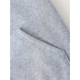 Moletom Casual Feminino com Zíper e Estampa Abstrata de Letras KANE - Jaqueta Cinza Claro Ajuste Relaxado, Lavável à Máquina para Todas as Estações, Roupa Confortável para Viagem & Uso Diário