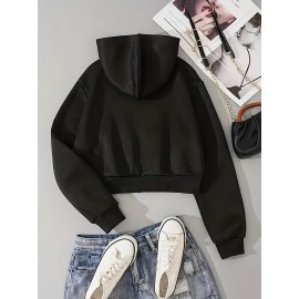 Casaco com capuz e fecho de correr bidirecional com estampado de letras - Casual, confortável e elegante para mulheres, perfeito para todas as estações, casaco com capuz casual | Casaco com capuz com fecho de correr | Estilo casual