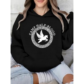 Moletom Feminino Artístico Pégaso Mítico & CAMP MEIO-SANGUE - Suéter Cinza Macio com Estampas de Chaves Gregas, Lavável à Máquina para Uso Casual em Todas as Estações, Confortável e Moderno