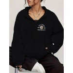 Capuz feminino com zíper SKZ-SKZOO, logotipo da universidade, estilo casual e elegante, com bolsos, poliéster durável, lavável à máquina, perfeito para todas as estações, com capuz.