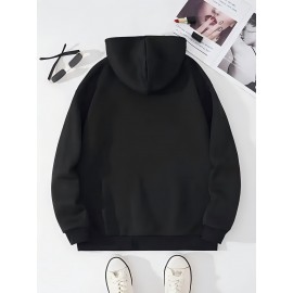 1pc Moletom Feminino Casual de Algodão com Manga Longa e Estampa de Slogan, Bolsos e Cordão Ajustável - Pulôver de Malha Confortável para Outono/Inverno