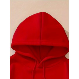 1pc Moletom Feminino Casual de Algodão com Manga Longa e Estampa de Slogan, Bolsos e Cordão Ajustável - Pulôver de Malha Confortável para Outono/Inverno