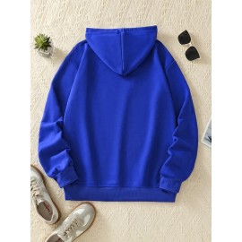1pc Moletom Feminino Casual de Algodão com Manga Longa e Estampa de Slogan, Bolsos e Cordão Ajustável - Pulôver de Malha Confortável para Outono/Inverno