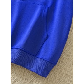 1pc Moletom Feminino Casual de Algodão com Manga Longa e Estampa de Slogan, Bolsos e Cordão Ajustável - Pulôver de Malha Confortável para Outono/Inverno