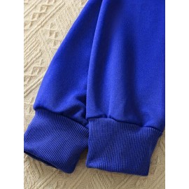 1pc Moletom Feminino Casual de Algodão com Manga Longa e Estampa de Slogan, Bolsos e Cordão Ajustável - Pulôver de Malha Confortável para Outono/Inverno