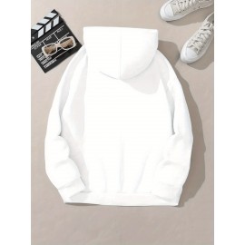 1pc Moletom Feminino Casual de Algodão com Manga Longa e Estampa de Slogan, Bolsos e Cordão Ajustável - Pulôver de Malha Confortável para Outono/Inverno