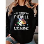 Suéter de manga longa casual para mulheres com estampa de Pitbull e bolso frontal, mistura de algodão, lavável à máquina - adequado para primavera, outono e inverno, 250g