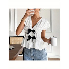 Blusa Feminina Elegante - Top com Decote Profundo e Laço na Cintura, Tecido Não Transparente para Praia, Festa ou Escritório, Lavável à Máquina, Roupa Casual, Estilosa Cardigan de Verão, Material Respirável, Guarda-Roupa de Verão