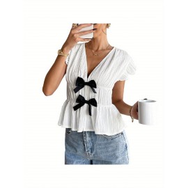 Blusa Feminina Elegante - Top com Decote Profundo e Laço na Cintura, Tecido Não Transparente para Praia, Festa ou Escritório, Lavável à Máquina, Roupa Casual, Estilosa Cardigan de Verão, Material Respirável, Guarda-Roupa de Verão