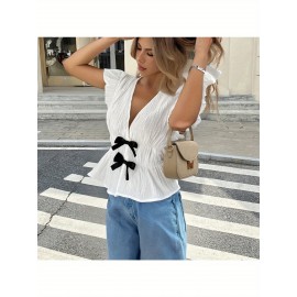 Blusa Feminina Elegante - Top com Decote Profundo e Laço na Cintura, Tecido Não Transparente para Praia, Festa ou Escritório, Lavável à Máquina, Roupa Casual, Estilosa Cardigan de Verão, Material Respirável, Guarda-Roupa de Verão
