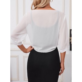 Xale Elegante de Poliéster Transparente com Detalhe de Laço na Frente – Acessório de Vestido Versátil, Leve e Respirável, Perfeito para Eventos de Primavera/Verão/Outono, Realçador de Roupa Estiloso|Xale com Laço na Frente|Textura Lisa e Brilhante, Xale C